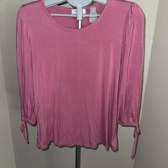 Kim & Cami Mauve T-Shirt with Tie Sleeves - Picture 1 of 4